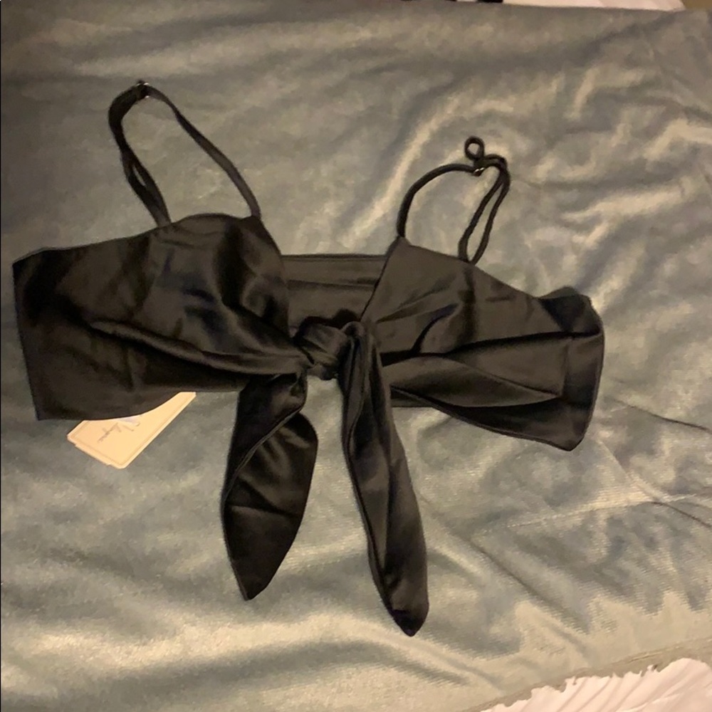 Front-tie satin top